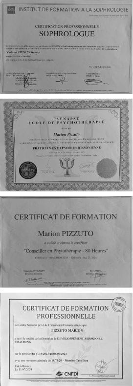 Diplômes thérapeute Marion Pizzuto
